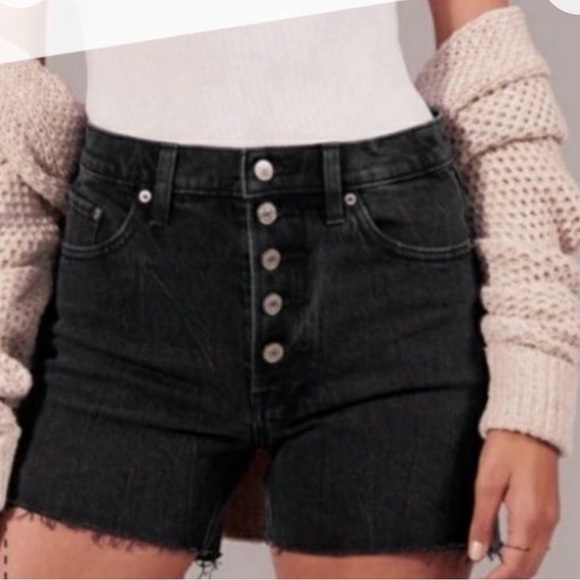 Abercrombie & Fitch Black High Rise 4" Button Fly Cut Off Jean Shorts size 10 - Picture 4 of 9